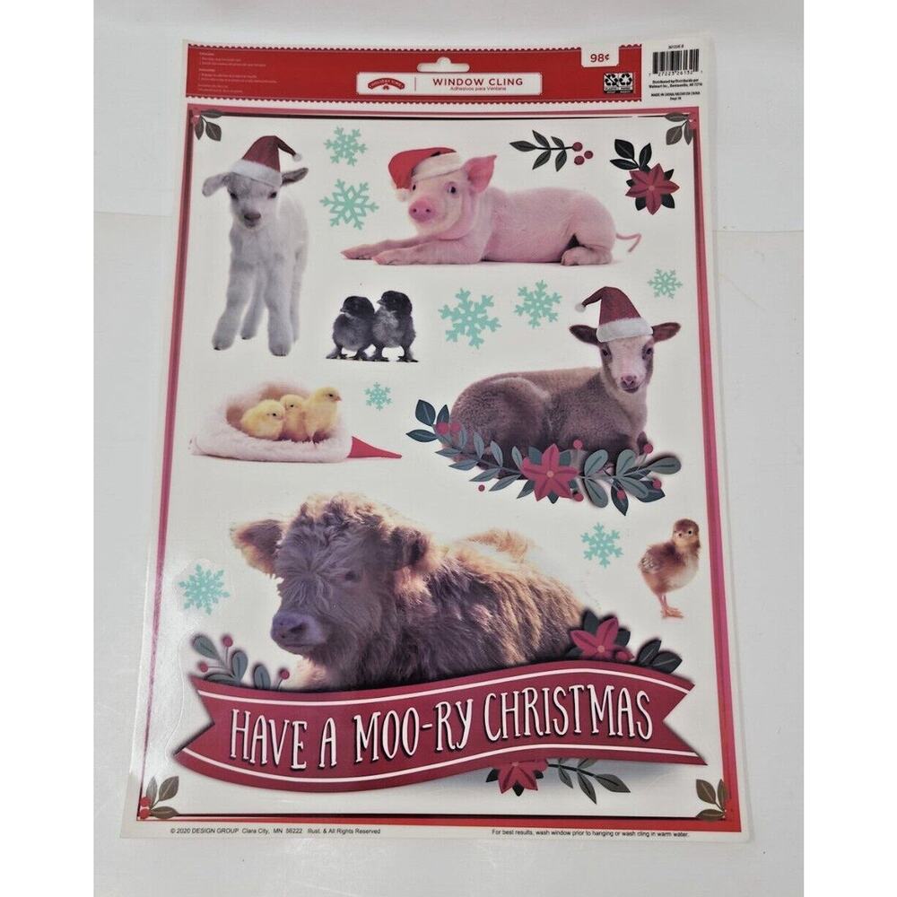 Christmas Window Clings Sticker Decals Holiday Decor Have a Moo-ry Christmas U13